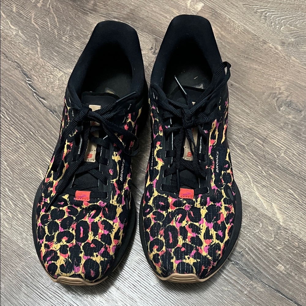 Brooks Black and Pink Leopard Print Sneakers
